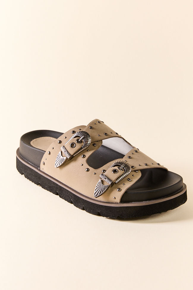 Effie Taupe Buckle Slide Sandals FINAL SALE
