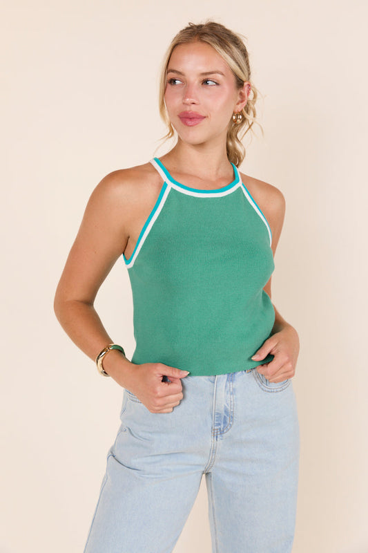 Graely Sleeveless Halter Green Sweater FINAL SALE