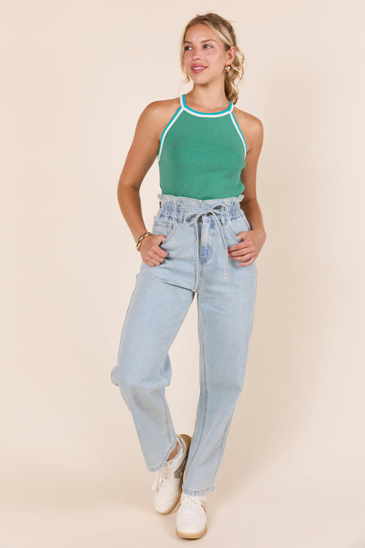 Graely Sleeveless Halter Green Sweater FINAL SALE