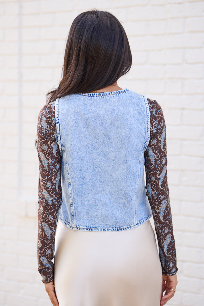 Demi Acid Washed Denim Front Tie Vest