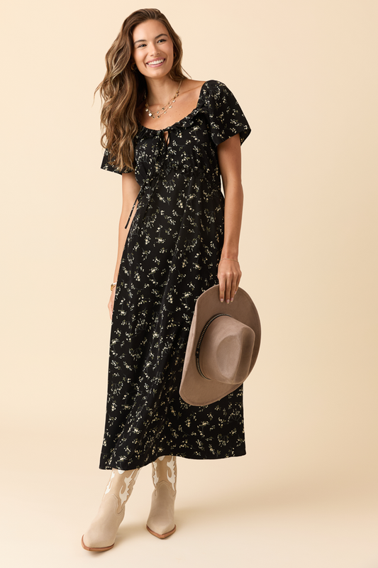 Bethany Black Floral Print Maxi Dress