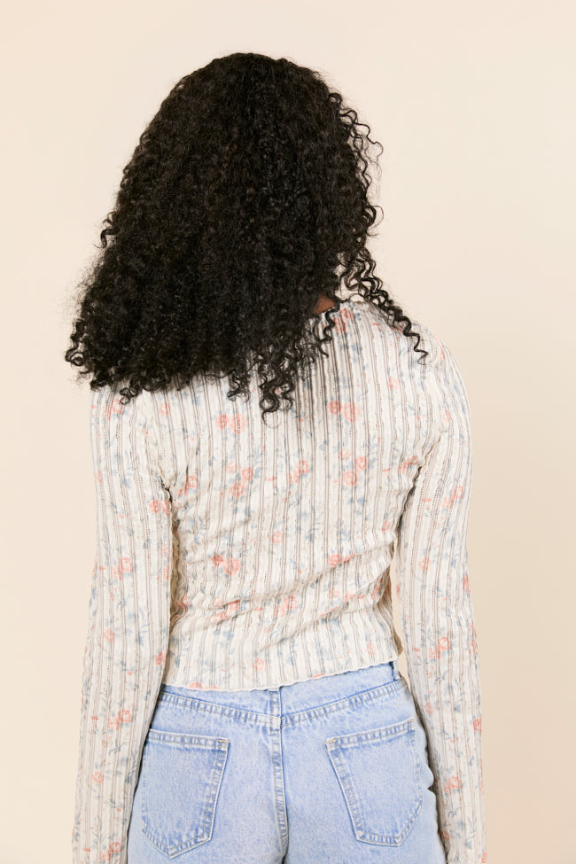 London Button Detail Floral Long Sleeve Knit Top FINAL SALE