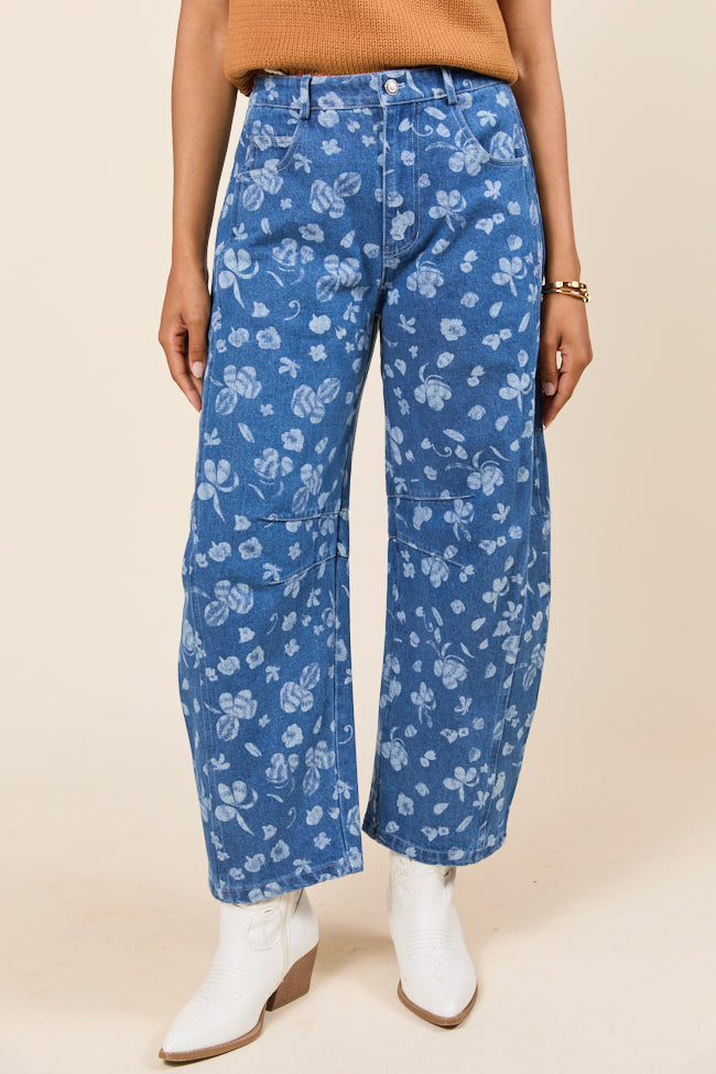 Katie Floral Printed Barrel Jeans