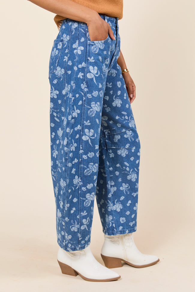 Katie Floral Printed Barrel Jeans