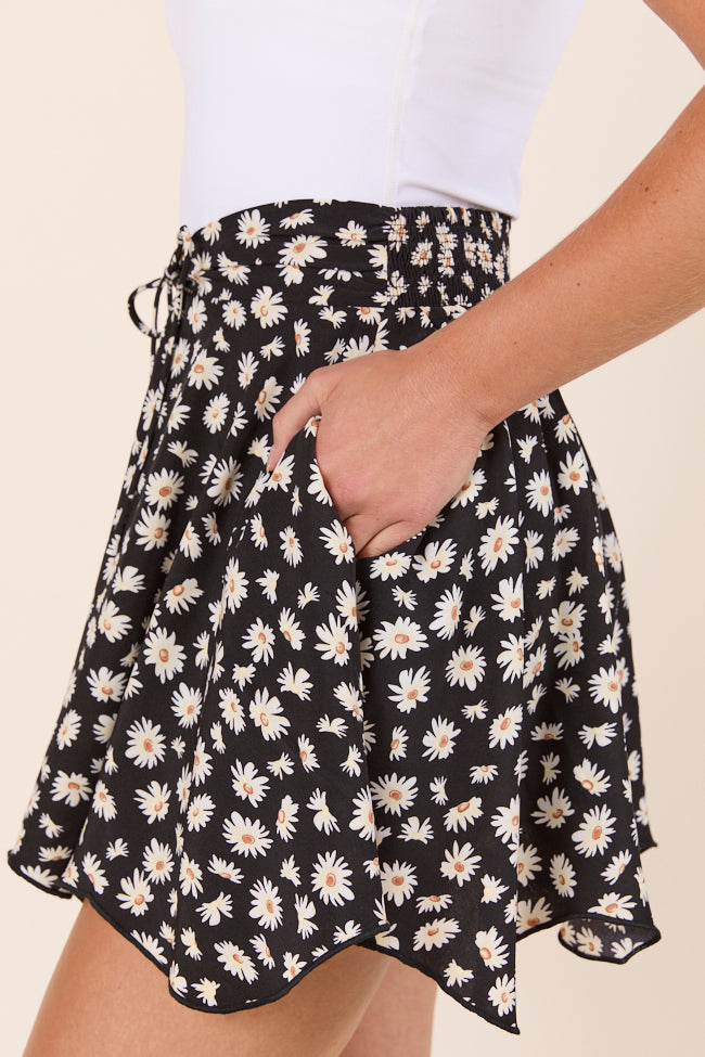 Sophia Cinched Waist Black Floral Print Skort FINAL SALE