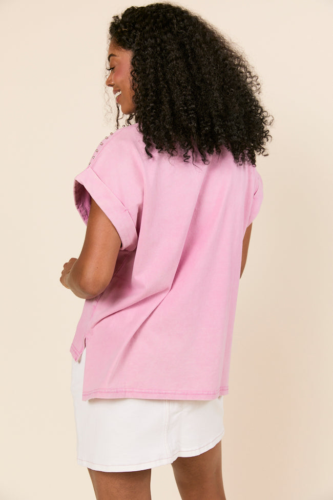 Kamryn Pink Studded Acid Wash Tee FINAL SALE