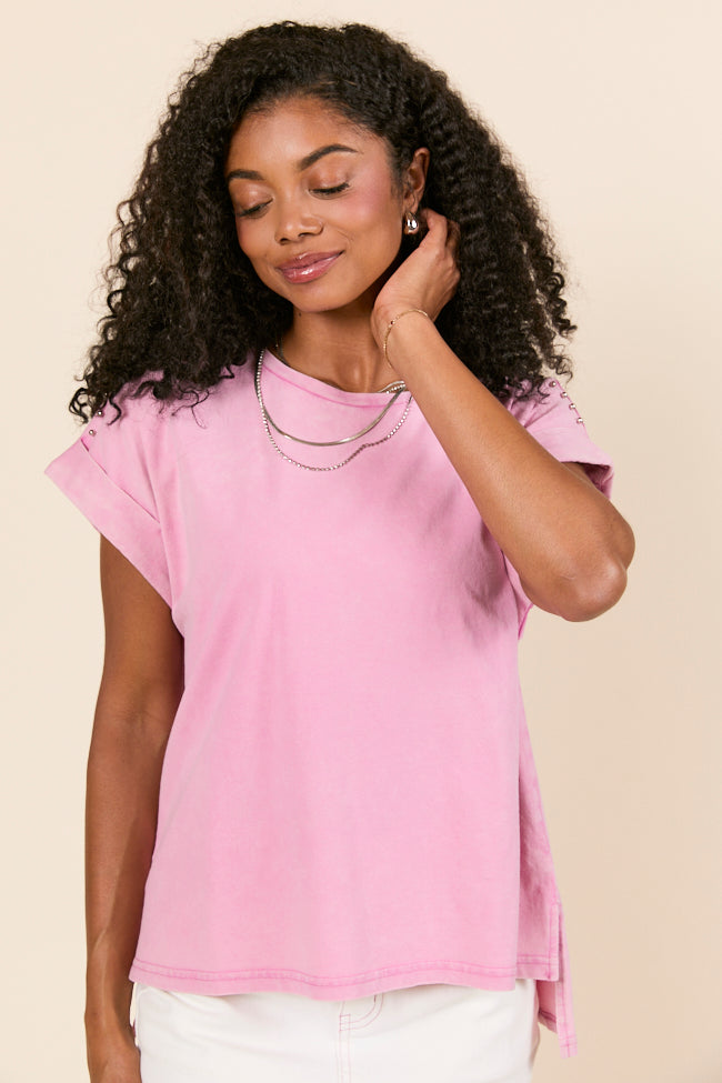 Kamryn Pink Studded Acid Wash Tee FINAL SALE
