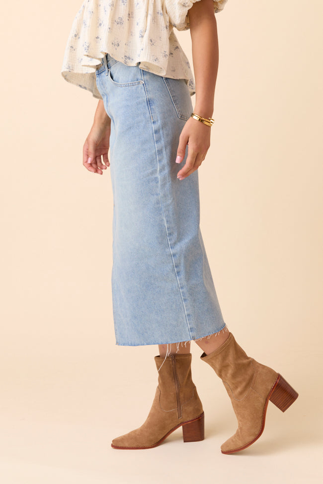 Mya Medium Wash Denim Midi Skirt FINAL SALE