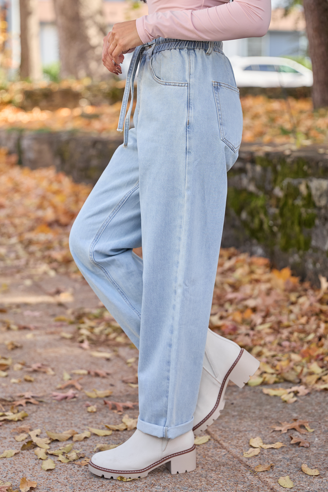 Gracie Light Wash Tie Waist Jeans FINAL SALE