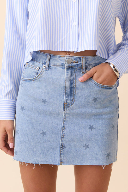 Katherine Star Print Denim Mini Skirt FINAL SALE