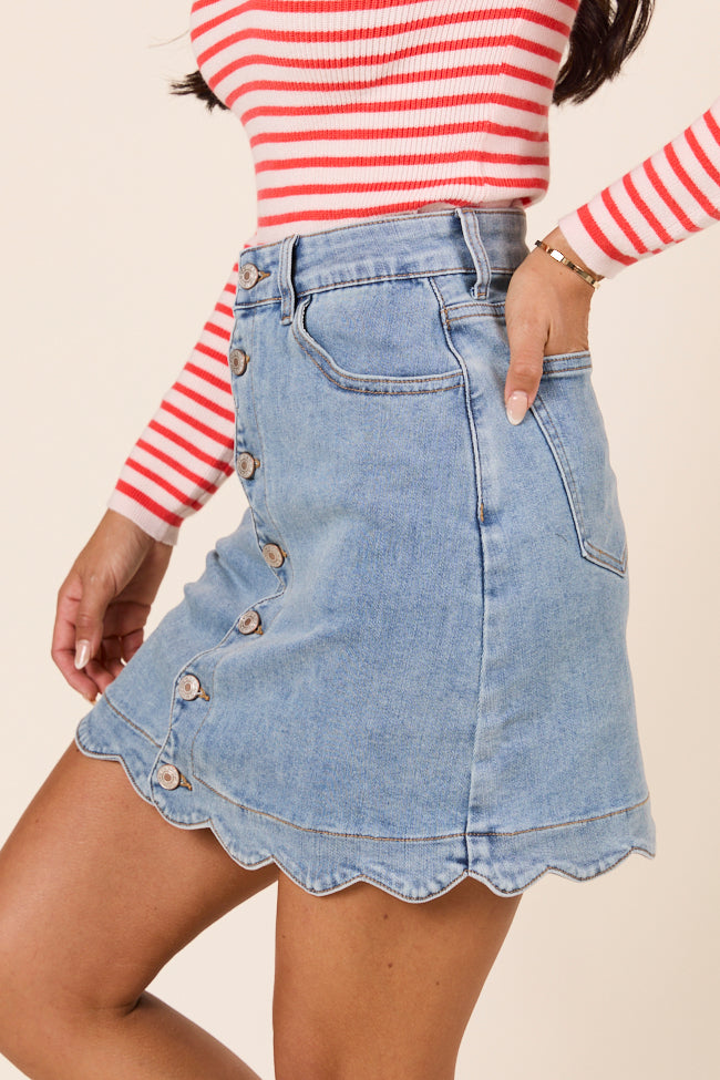 My Favorite Medium Wash Scallop Detail Skirt FINAL SALE
