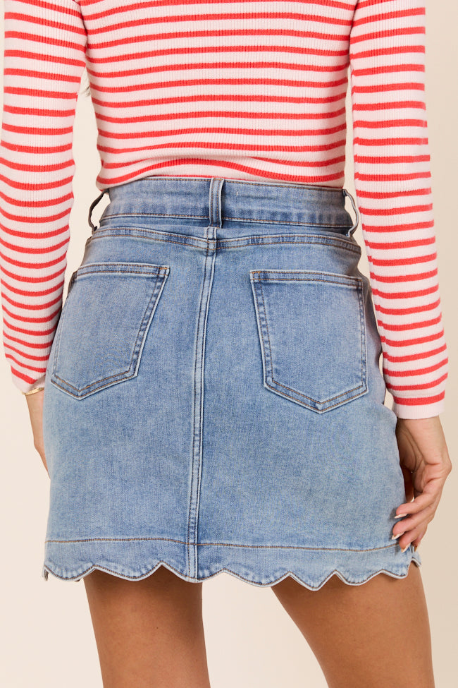 My Favorite Medium Wash Scallop Detail Skirt FINAL SALE
