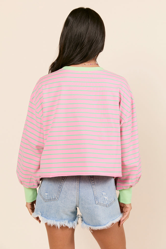 Susanna Long Sleeve Pink and Green Stripe Knit Tee FINAL SALE