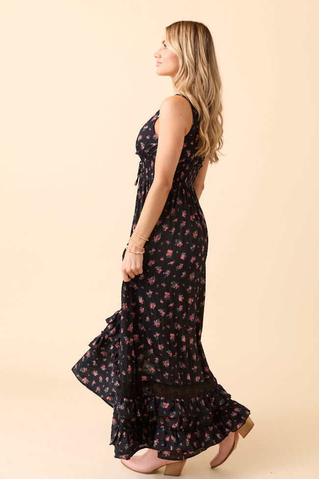 Lucky To Have You Sleeveless Black Floral Maxi Dress