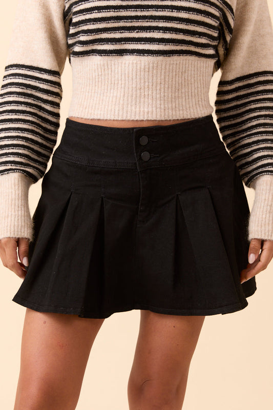 Scottie Black Denim Pleated Skort