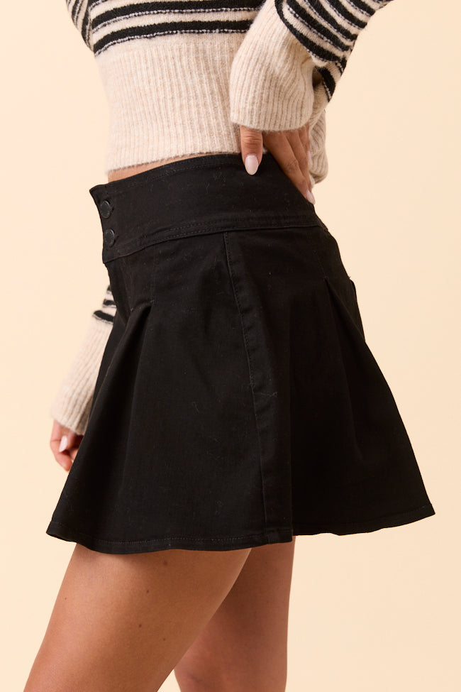 Scottie Black Denim Pleated Skort
