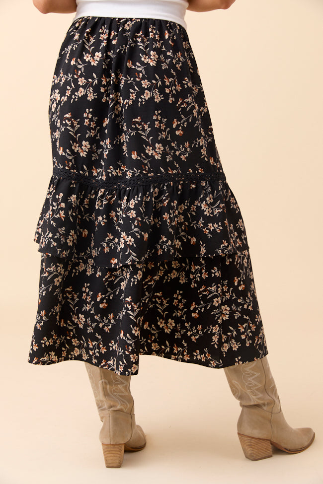 Sasha Black Multi Tiered Maxi Skirt