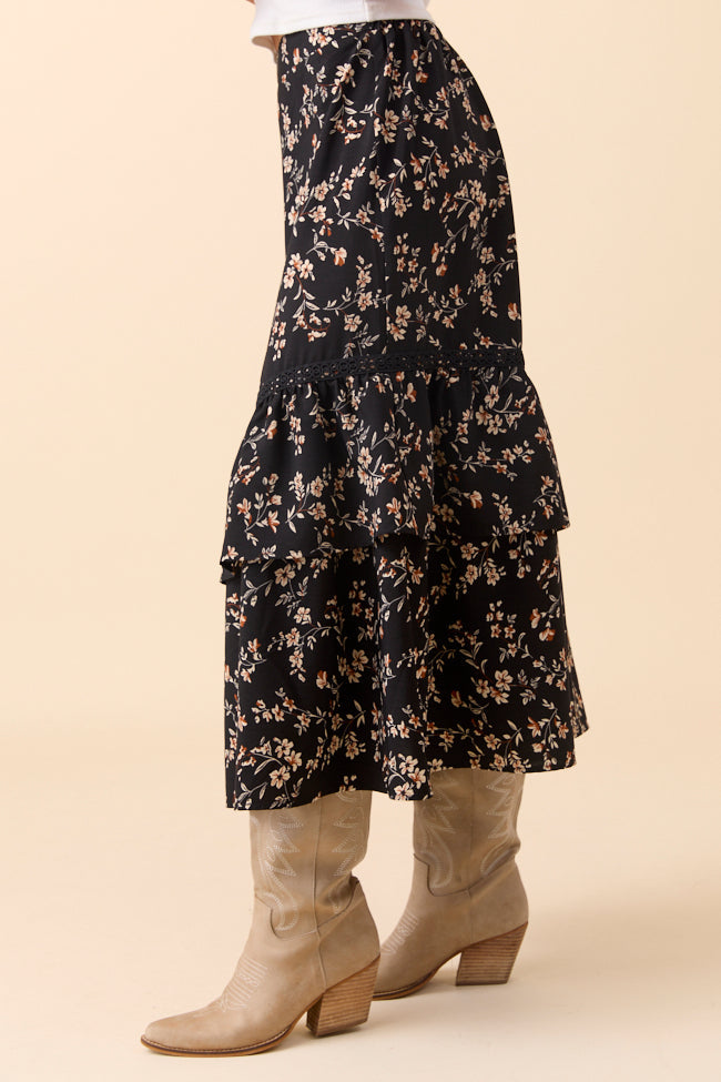Sasha Black Multi Tiered Maxi Skirt