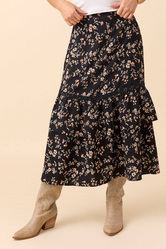 Sasha Black Multi Tiered Maxi Skirt