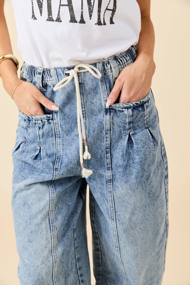 Ashlie Drawstring Waist Barrel Leg Jeans FINAL SALE