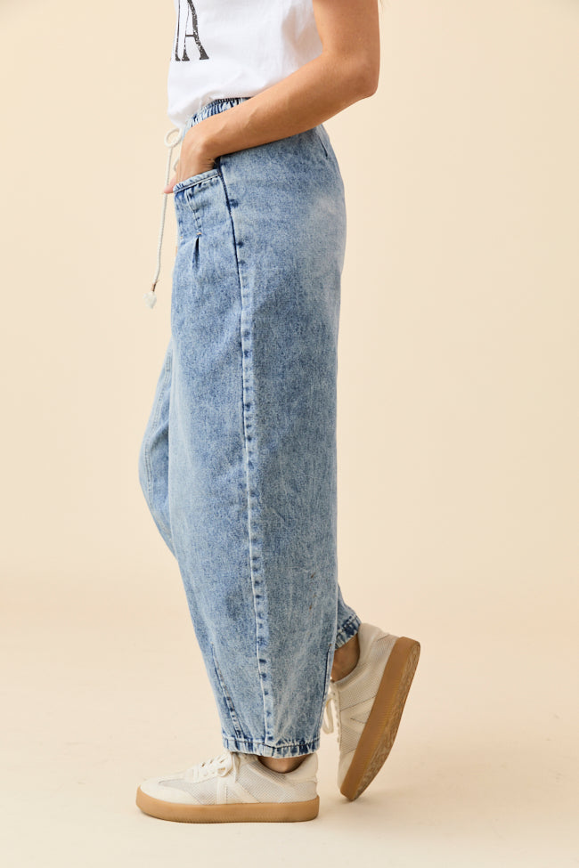 Ashlie Drawstring Waist Barrel Leg Jeans FINAL SALE