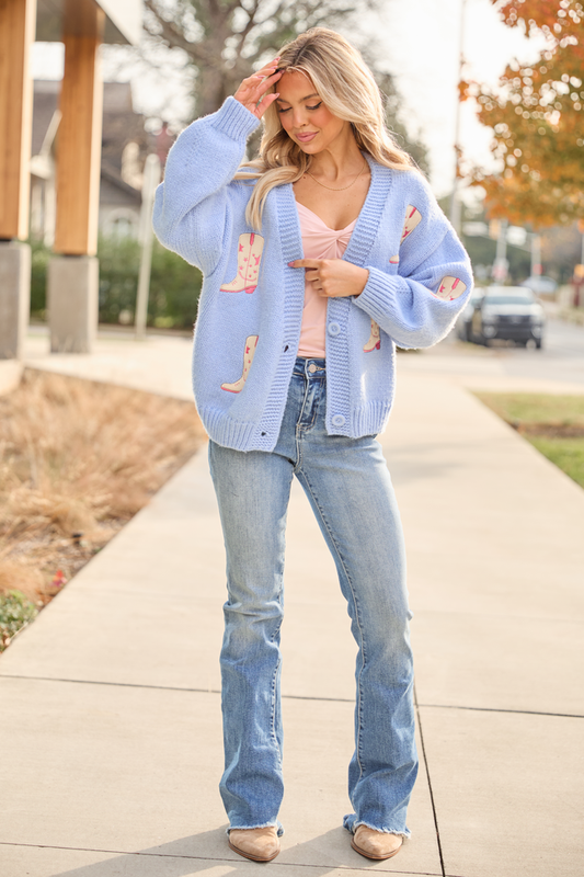 Goldie Long Sleeve Blue Boots Cardigan SALE