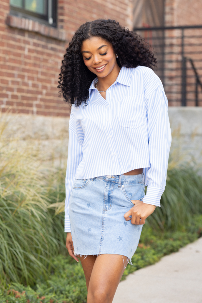 Juliana Cropped Blue Striped Shirt FINAL SALE