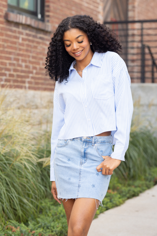 Juliana Cropped Blue Striped Shirt FINAL SALE