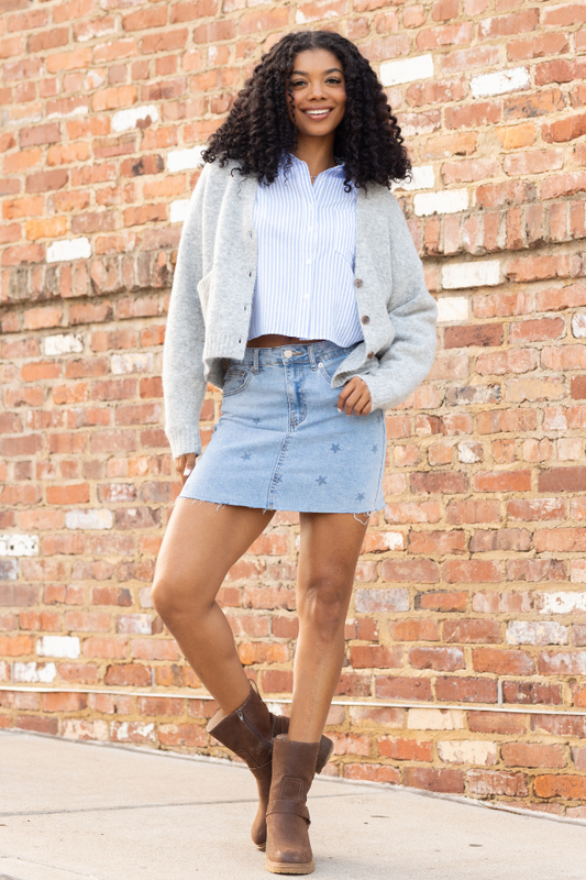 Katherine Star Print Denim Mini Skirt FINAL SALE