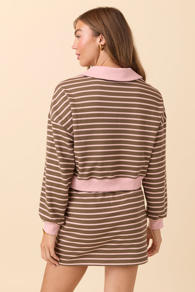Alice Pink Striped Collared Crop Sweatshirt FINAL SALE