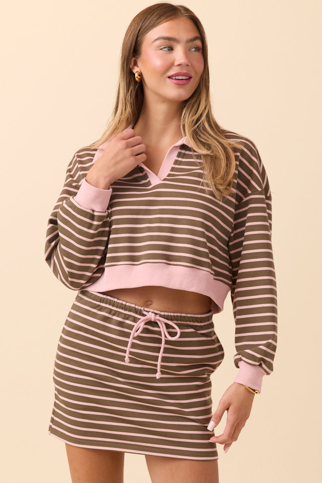 Alice Pink Striped Collared Crop Sweatshirt FINAL SALE