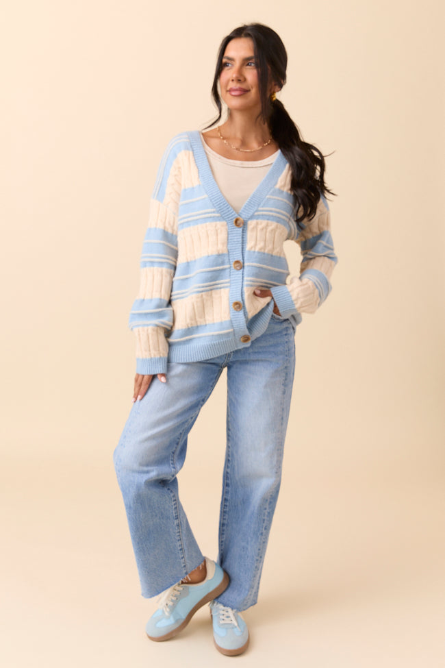 Julia Oversized Striped Blue and Ivory Cardigan SALE