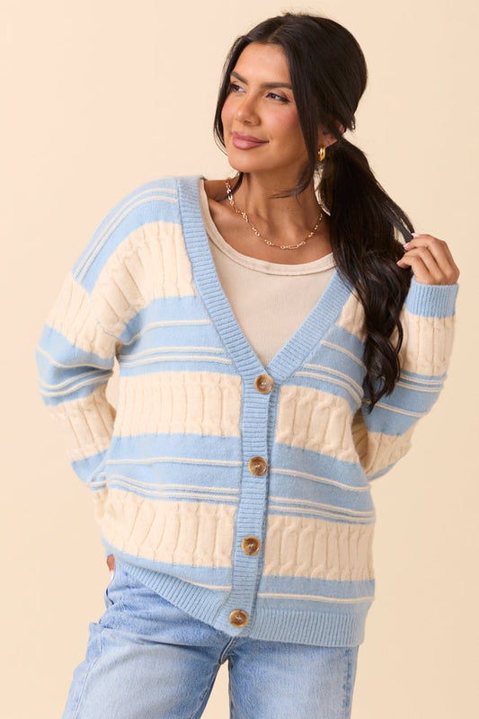 Julia Oversized Striped Blue and Ivory Cardigan SALE