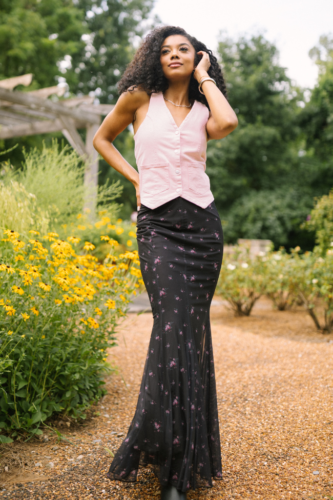 Anna Marie Black Floral Knit Maxi Skirt