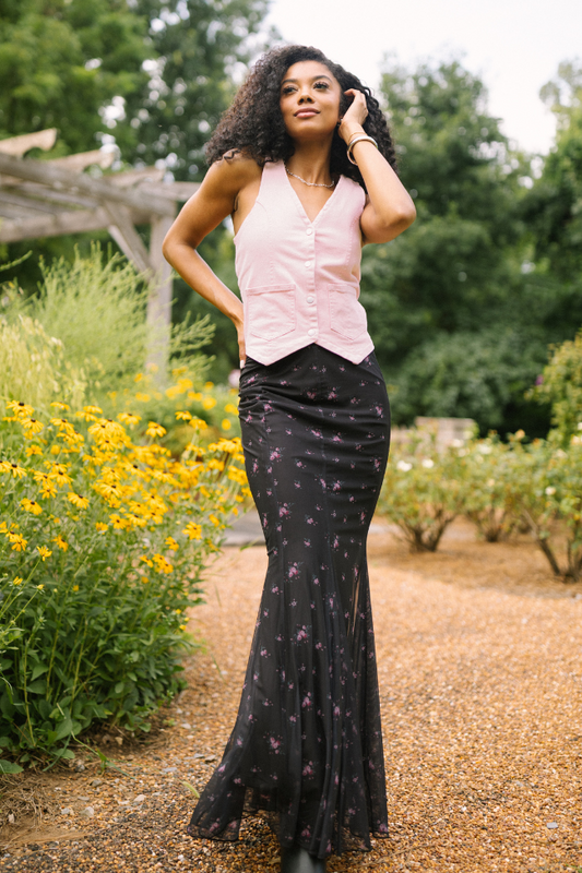 Anna Marie Black Floral Knit Maxi Skirt