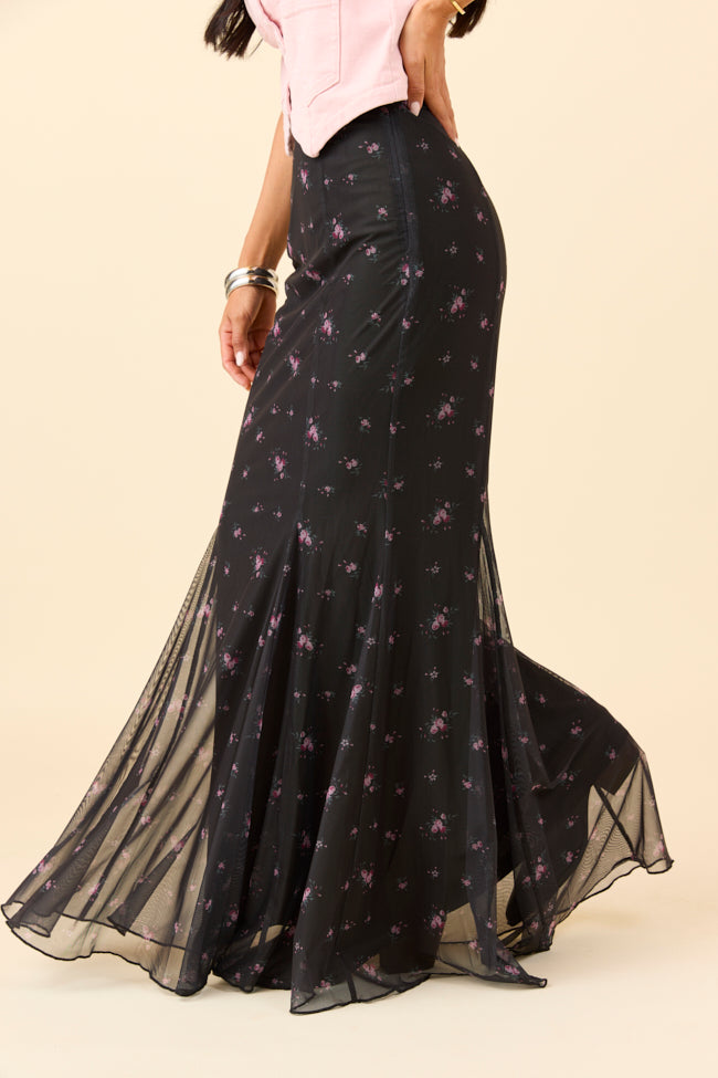 Anna Marie Black Floral Knit Maxi Skirt