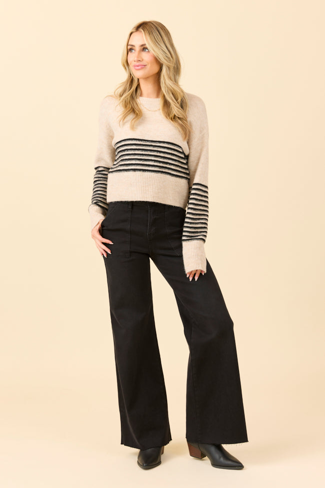 Cora Black Rock High Rise Wide Leg Jeans