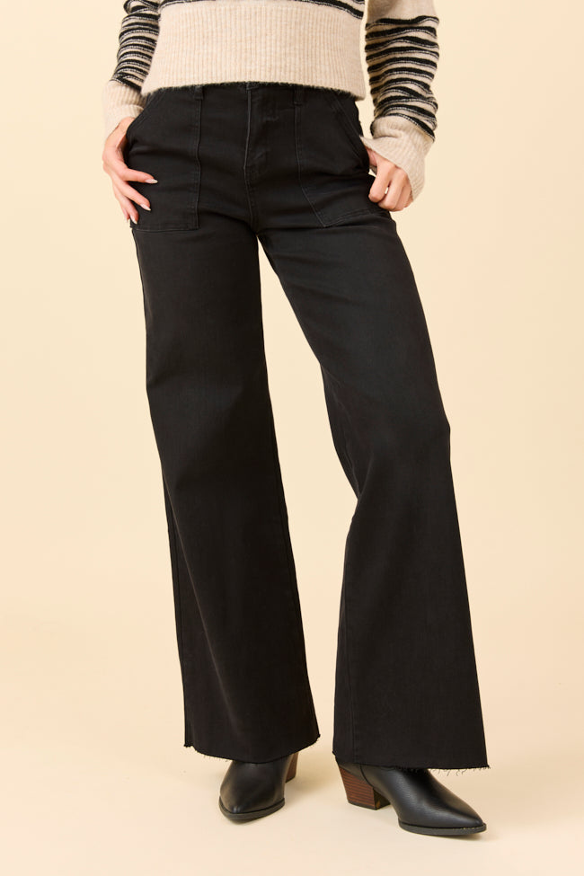 Cora Black Rock High Rise Wide Leg Jeans