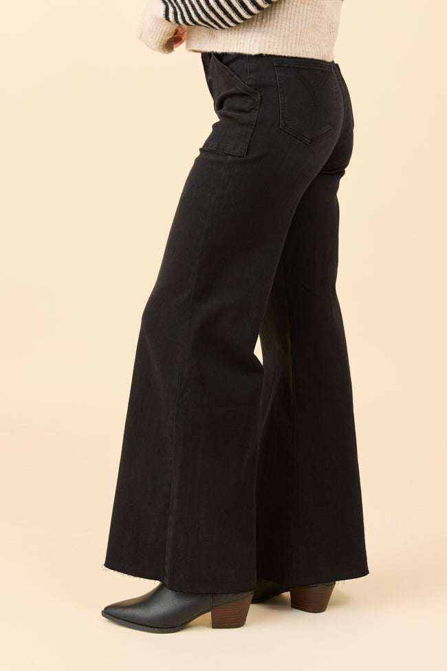 Cora Black Rock High Rise Wide Leg Jeans