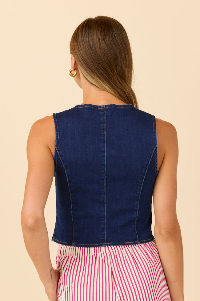My Favorite Dark Wash Stretch Denim Vest FINAL SALE