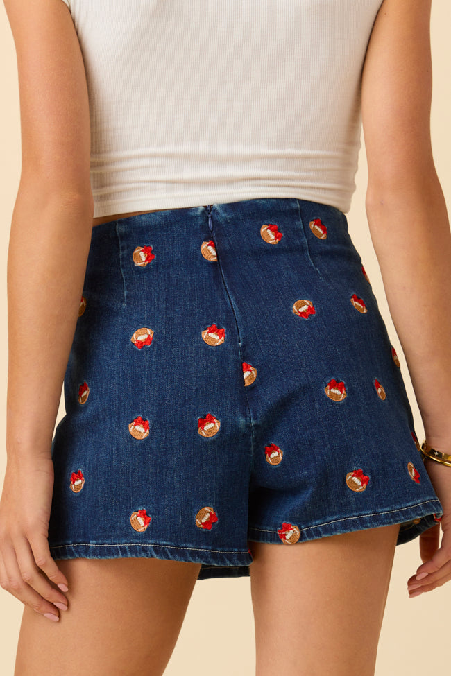 My Favorite Dark Wash Football Embroidery Skort FINAL SALE