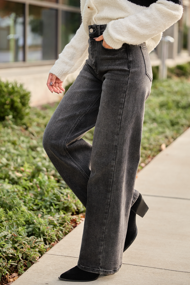 Angelica Washed Black Wide Leg Jeans