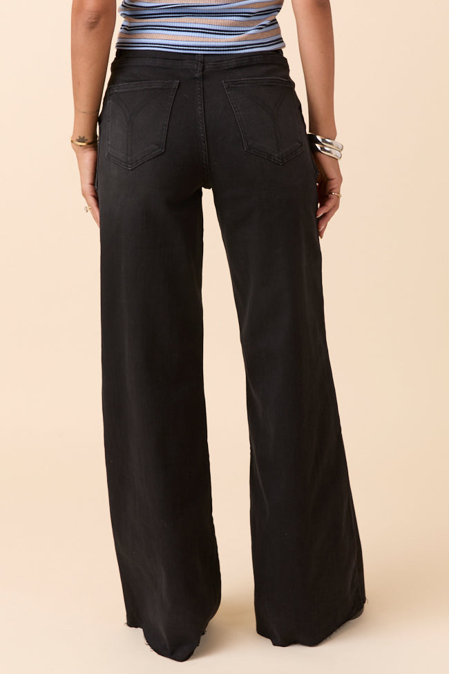 Cora Black Rock High Rise Wide Leg Jeans