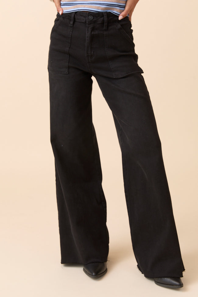 Cora Black Rock High Rise Wide Leg Jeans