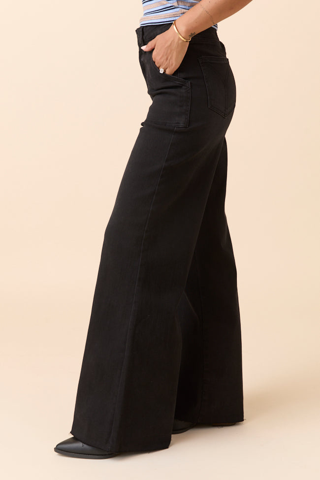 Cora Black Rock High Rise Wide Leg Jeans
