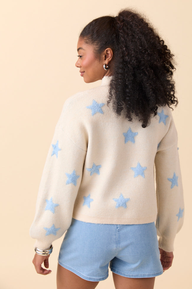 Tilda Cream and Blue Star Print Mock Neck Sweater FINAL SALE