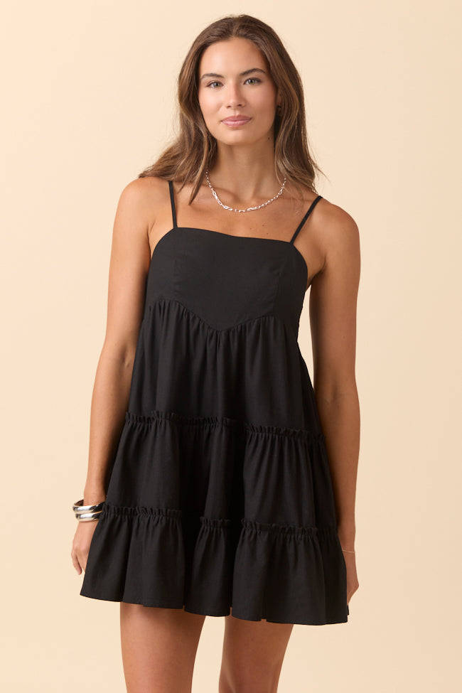 Change My Tune Black Square Neck Solid Romper Dress
