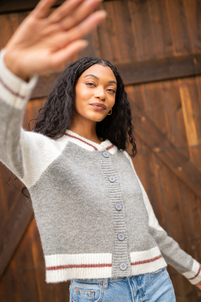 Jordan Grey Bomber Cardigan Sweater SALE