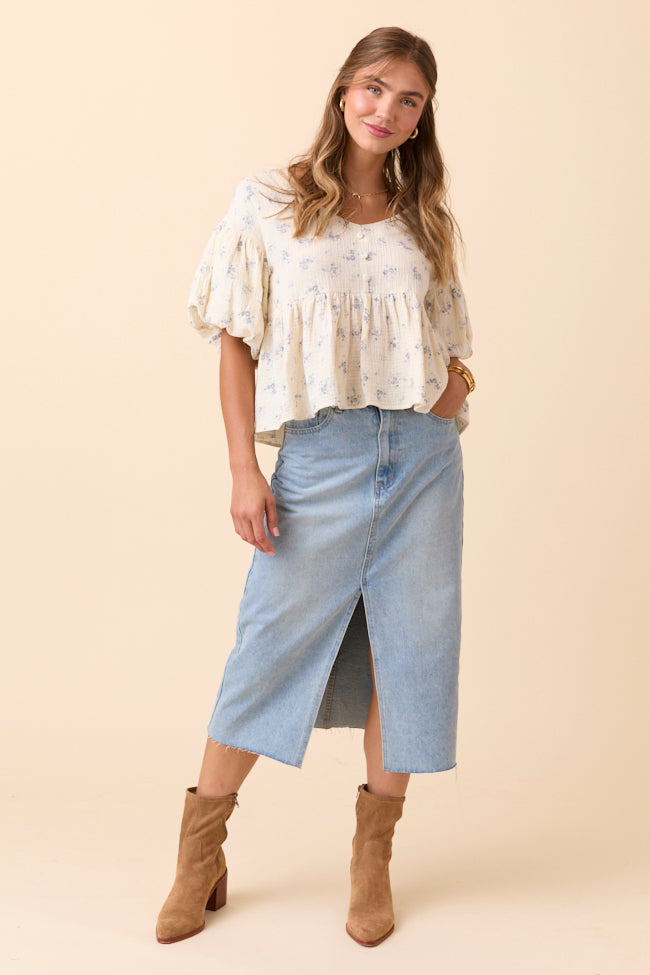 Mya Medium Wash Denim Midi Skirt FINAL SALE