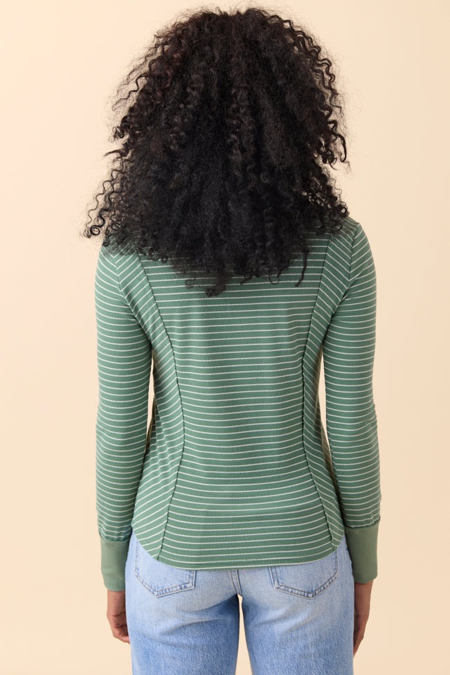 Phoebe Green and White Striped Long Sleeve Knit Top
